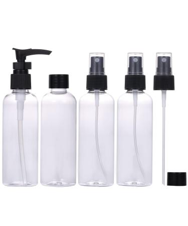 Lufevrm 4 pieces of travel bottles Set thickened plastic leakproof refillable empty spray/pumping bashes with lid and transparent carrying bag 100ml bottles in travel size for shampoo perfume black 100ml