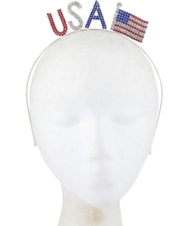 Lux Patriotic USA American Flag Crystal Rhinestone Headband - Silver Tone - Buy Online on SooperMarket.com