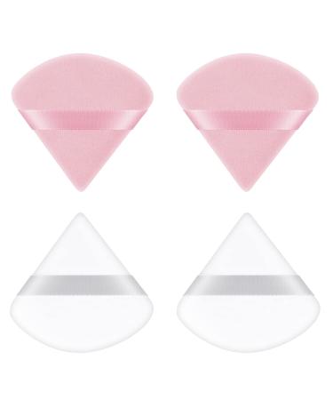 Ainiv 4 PCS Powder Puff Triangle Makeup Puff Reusable Soft Powder Sponge Washable Wet Dry Dual-Use Cosmetic Puff Face Powder Puff for Loose Powder Foundation Cream Blush Wetand or Pressed Powder #4 4PCS Pink + White