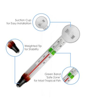 Glass Aquarium Thermometer with Safe Zone Section and Suction Cup for Tropical Freshwater and Marine Saltwater Aquariums - Buy Online on SooperMarket.com