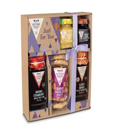 Cottage Delight - Just For You - Original Strawberry Jam 340g - Orange Thin Cut Marmalade 350g - Crunchy Chocolate Biscuits - Our Classic Lemon Curd 105g - Morello Cherry Whole Fruit Jam 105g