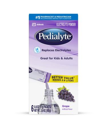Pedialyte Electrolyte Powder, Electrolyte Drink, Grape, Powder Sticks, .6 oz, 6 Count