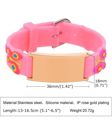 Customized Kids Safety ID Bracelet with Cute Butterfly Design | Personalized Anti-Lost Wristband for Boys and Girls | Pink Rose Gold Medical Alert Bracelet with Emergency Contact Info - Buy Online on SooperMarket.com