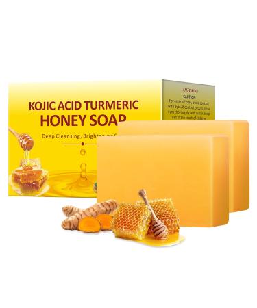 Turmeric Kojic Acid Honey Soap Kojic Acid Soap Brightening Turmeric Kojic Soap 7OZ/200g Organic Turmeric Soap Bars for Hyperpigmentation Dark Spots Acne Dark Spot Remover Soap Body Hand Bath Soap Bars
