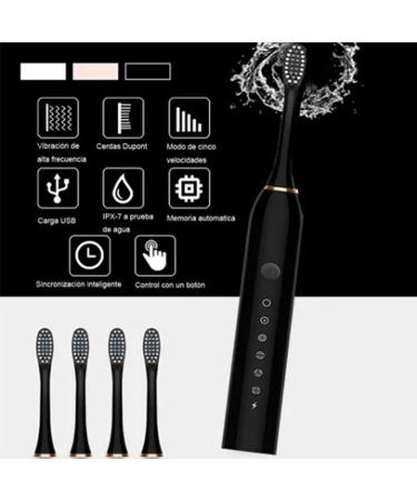 Buy Waterproof Electric Toothbrush for Adults | 6 Speeds & 4 Brush Heads | Black - International Shipping Available - Buy Online on SooperMarket.com