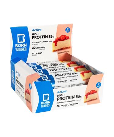 Born Winner Active High Protein Riegel Strawberry Cheesecake 33 percent protein content 20 g protein per bar without added sugar 12x60g