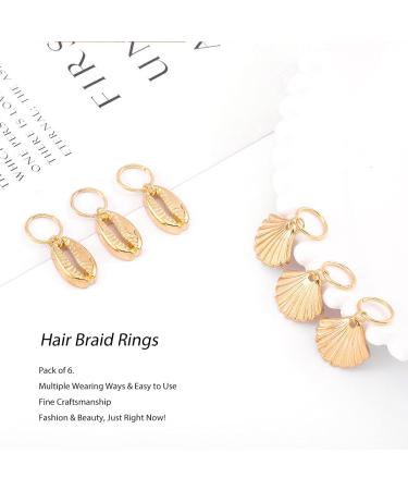 Gold Shell Box Braid Rings Clip Dreadlock Jewelry Cowrie Charms for Black Women (6PCS) - Buy Online on SooperMarket.com