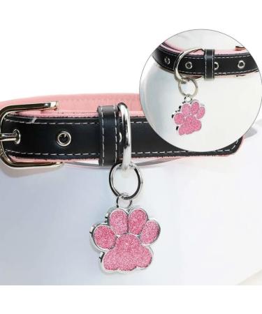 Personalised Cat Tags | Dog Tags for Pets Engraved UK | Pet ID Tags for Dogs & Cats | Glitter Paw Print Stainless Steel Cat Name Tag | Doggy Cat Kitten Kitty Puppy Tag | 4 Colours 25mm (Pink) - Buy Online on SooperMarket.com