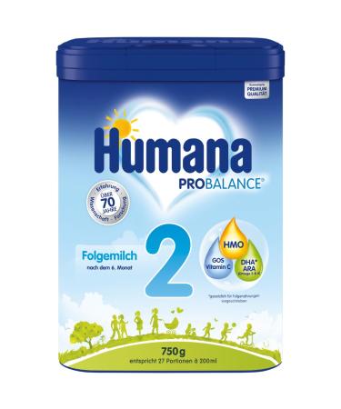 Humana Probalance follow -up milk 2 after the 6th month baby food after breastfeeding or an initial food ideal for feeding or as sole milk food 750 g 27 portions of 200ml