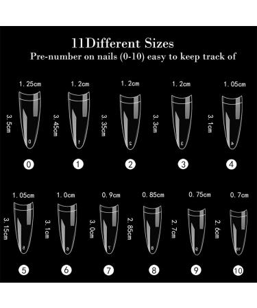 Noverlife 1100PCS C Curved Half Cover Almond False Nail Tips - Clear & Natural | 11 Sizes - Acrylic Long Fake Nails for Nail Art Manicure Pedicure at Home or Salon - Buy Online on SooperMarket.com
