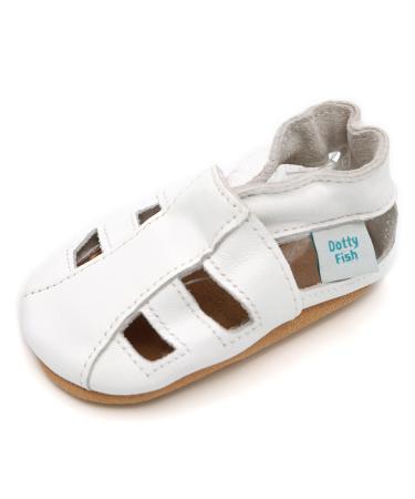 Dotty Fish Soft Leather Baby Shoes with Suede Soles. Toddler Sandals. Non-slip. 0-6 Months to 3-4 Years 6-12 Months White