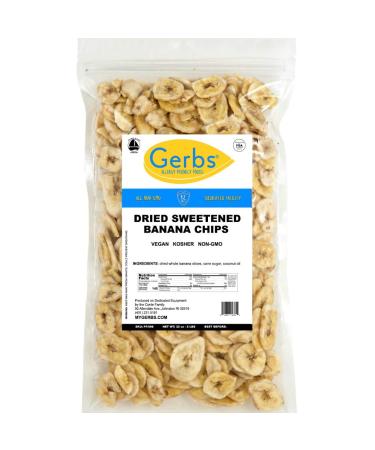 GERBS Sweetened Banana Chip Slices 2 Pounds | Freshly made & sealed in Re-Closeable Bag | Top 14 Food Allergy Free | Suflur Dioxide Free | Excellent Source of Potassium & Magnesium | Great for anytime snacking | Vegan, Kosher | Gluten, Peanut, Tree Nut Fr