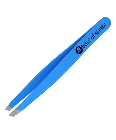 Tweezers for Eyebrows -Abdul of Sialkot Slant Tip Professional Stainless Steel Eyebrow Tweezers for Women & Men - Great Precision on Brow Facial Hair & Ingrown Hair Pack of 1 (Blue)