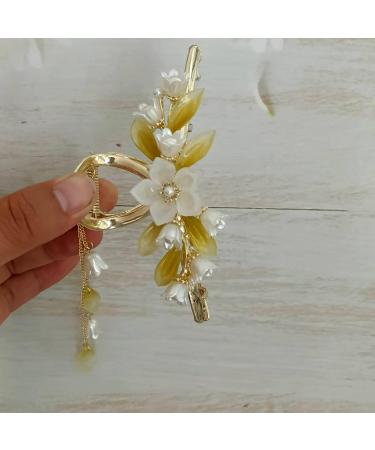 Butterfly Flower Hair Barrettes Vintage French Pearl Ginkgo Leaf Tassels Claws Floral Hair Clips Accessories for Women Girls (Style B) - Buy Online on SooperMarket.com