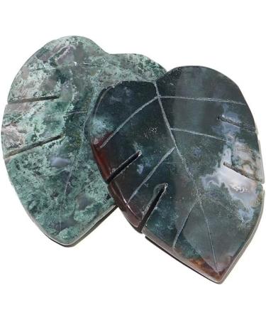 Natural Crystal Rough 1PC Natural Crystal Leaves Carving Moss Agate Family Decoration Sculpture Health Green Gem Gift DIY Pendant Gem - Buy Online on SooperMarket.com