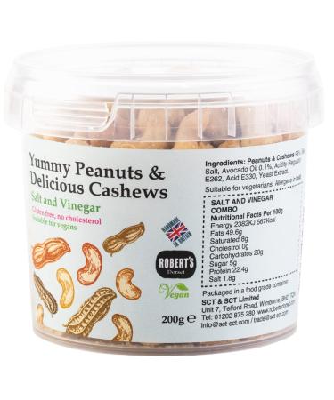 Peanuts & Cashew Combo 200g Pot - 5 Flavours Available - Gluten Free No Cholesterol and Handmade in Britain (Salt & Vinegar)