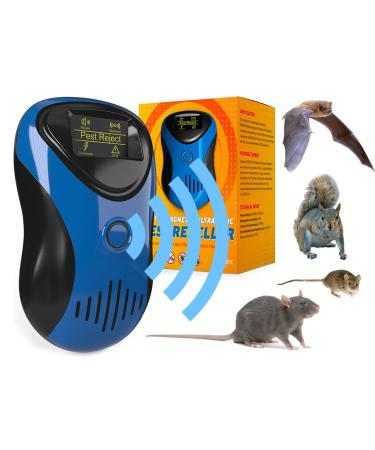 New 2023 Powerful Mouse Mice Rat Bat Squirrel Repellent (with LCD) - Outdoor/Indoor - Electronic Ultrasonic Pest Repeller Plug in - Deterrent Rodent Control - Electromagnetic Waves Repellent Blue