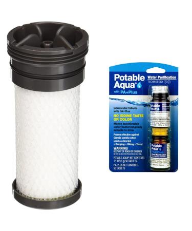 Katadyn Hiker PRO Replacement Cartridge & Potable Aqua Water Purification Tablets With PA Plus - Two 50 count Bottles