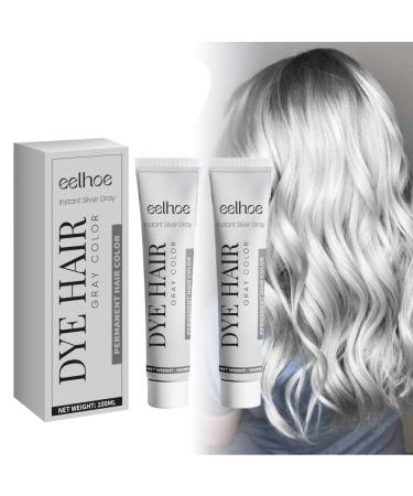 Silver Hair Dye Cream Gray Hair Dye No Bleaching-Silver Grey&Smoke Fashion Dye Light Gray Silver Color Cream Natural Hair Dye Cream Easy To Apply Color Light Gray Silver Color for All Hair Types