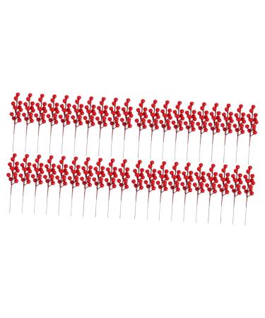 ABOOFAN 50 Pcs Artificial Berry Cuttings Artificial Berry Stems Pick Christmas Tree Decoration Ornaments Christmas Red Berries Branches Artificial Berry Branches Red Fruit Foam Fork