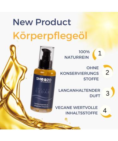 Smoozo Body Care Oil 100ml - Vegan Massage Oil for Dry Skin | Natural Skin Tightening & After Shaving Care - Pure Cedar Essence - Buy Online on SooperMarket.com