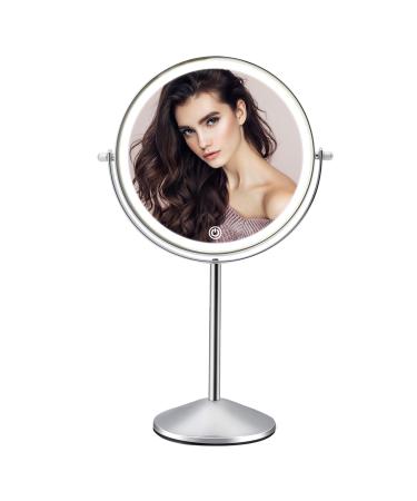 FASCINATE Magnifying Mirror with Light  1X/10X Double Sided Rechargeable Lighted Makeup Mirror  3 Color Setting Makeup Vanity Mirror with 54 LEDs  Dimmable Desk Lit Cosmetic Mirror White