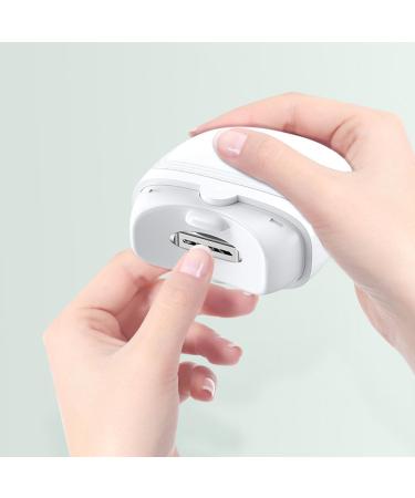 Automatic Nail Trimmer Electric Automatic Nail Clipper with Light Fingernail Cutter Nail Scraps Storage Rechargeable Safety Fingernail Trimmer for Kids Seniors Adult (White)