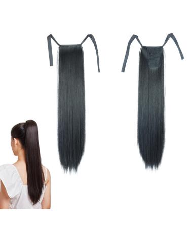 prinfantasy Halo Hair Extension Straight Long Wrap Around Ponytail Synthetic Hair Piece Clip in Hairpiece for Women Girls Black Wig GBMW032 GBMW032 22 inch