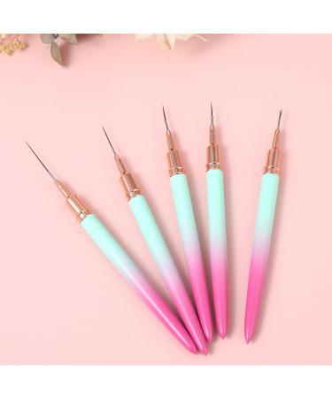 WLLHYF 5 Pieces Nail Art Liner Brush Painting Nail Art Brush Long Line Detail Fine Drawing Nail Point Drawing Tool Set 7mm/9mm/11mm/15mm/25mm (Pink Greenish) - Buy Online on SooperMarket.com