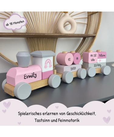 Personalized Pink Railway Train Gift for Girls | Custom Wooden Train with Names & Dates | Ideal Personalized Baby Gifts - Buy Online on SooperMarket.com