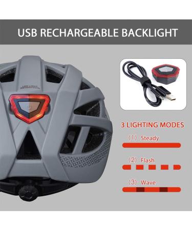 Adult Bike Helmet with Light - Matte Gray - L(23-24 in/59-61cm) | Mountain Road Bicycle Helmet for Men and Women - Buy Online on SooperMarket.com
