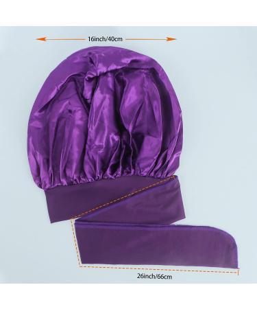 Classycoo 2PCS Large Satin Sleep Bonnet Set - Adjustable Silk Bonnet for Women and Men | Black + Purple - Buy Online on SooperMarket.com