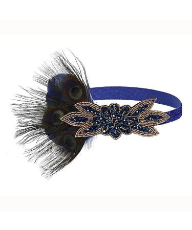 IYOU 1920s Gatsby Headpiece for Women Blue Feather Flapper Headband Crystal Party Bridal Hair Bands for Women
