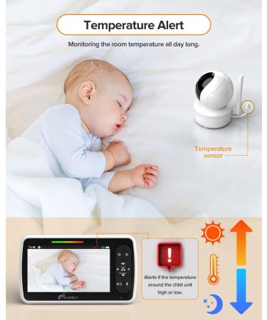 5 Large Display Video Baby Monitor w/ Remote PTZ, Night Vision & Lullabies | Two-Way Audio & Temp Display | 960ft Range Camera and Audio 650 - Buy Online on SooperMarket.com