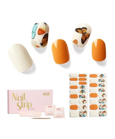 NAILOG Semi Cured Gel Nail Strips 34 pcs Salon-Quality Gel Nail Stickers Long Lasting Nail Wraps for Women with Soft Gel Finish Butterflies