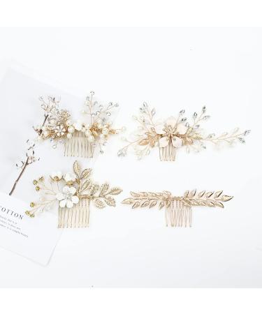 Gold Flower Leaf Wedding Hair Combs & Pins Set - Bridal Hair Accessories - Buy Online on SooperMarket.com