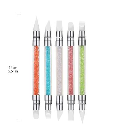 Rosavida 5Pcs Nail Art Sculpture Pen Double Ended Tool for Manicure - Silicone with Acrylic Rhinestone Handle - Buy Online on SooperMarket.com