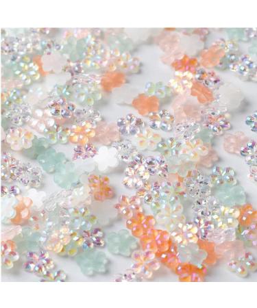 100pcs Flat Back Beads Nail 3D Flower Rhinestones Mix Aurora Five-Petal Flower Charms for Nail Art DIY 6mm - Buy Online on SooperMarket.com