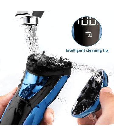 Rotary Electric Razor for Men with Pop-up Trimmer, LCD Display, Rechargeable Cordless & Waterproof - Blue - Buy Online on SooperMarket.com
