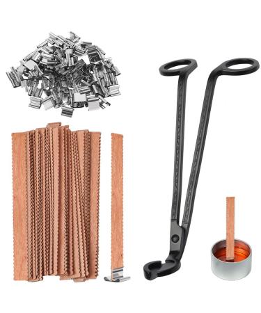 100pcs Wooden Candle Wicks, 5.1 X 0.5 Inch Candle Making Wicks with Candle Wick Trimmer Naturally Smokeless Wooden Candle Wicks Candle Cores with Iron Stand Candle Accessory Set for DIY Candle Making