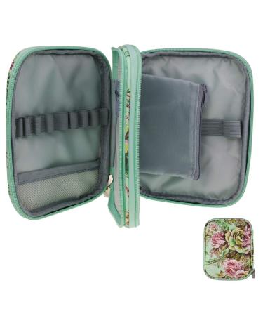 Katech Crochet Hook Case Empty Zipper Bags Organizer Portable Travel Crochet Storage Bag with Web Pocket and Crochet Holders Slots for Carrying Various Crochet Needles and Knitting Accessories (Green)