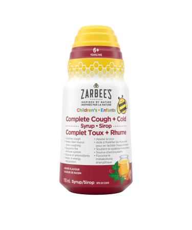 Zarbee's Children's Complete Cough + Cold Syrup Zinc Honey Tumeric Marshmallow Root B Vitamins English Ivy Leaf 118 mL