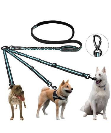PHILORN Hands-free triple Dog Lead Splitter - Adjustable Detachable - Shock Absorbing Bungee Leads No Tangle Lead for Walking 3 Dogs (Blue)
