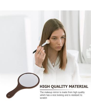 Beaupretty Handheld Makeup Mirror with Yellow Wood Handle - Portable Retro Vanity Pocket Mirror for Women - Outdoor Travel Mirror - 29.7x16.7cm - Buy Online on SooperMarket.com