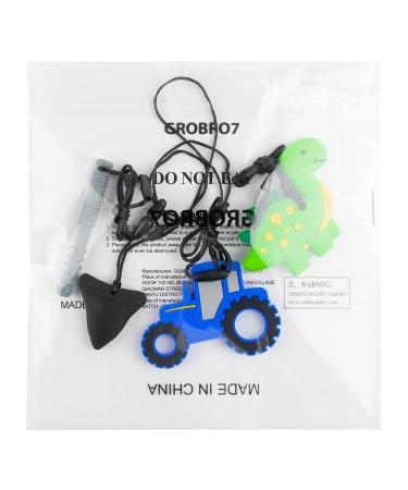 GROBRO7 4Pcs Sensory Chew Necklaces - Car & Dinosaur Teether Toy Set for Kids with Autism & ADHD - Food Grade Silicone Teething Pendant - Buy Online on SooperMarket.com