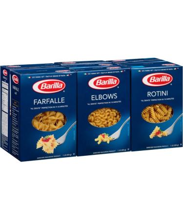 Barilla Farfalle Elbows, Rotini Variety Pack, 16 Ounce (Pack of 7) Farfalle, Elbows and Rotini 16 Ounce (Pack of 7)