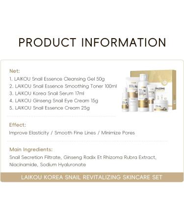 LAIKOU Korea Snail Mucin Skincare Set Gift Set for Teenage Girls Women Snail Mucin Cleanser Toner Face Serum Eye Cream Moisturiser Enhance Elasticity Smooth Fine Lines & Refine Pores Travel Kit - Buy Online on SooperMarket.com