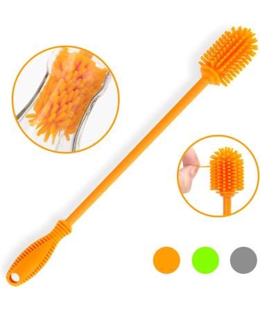 Silicone Bottle Cleaning Brush with Long Handle - 31cm/12.5 - Perfect for Baby Bottles, Hydro Flask, Sports Bottles, Vases and Glassware - Orange - Qty 1 - Buy Online on SooperMarket.com