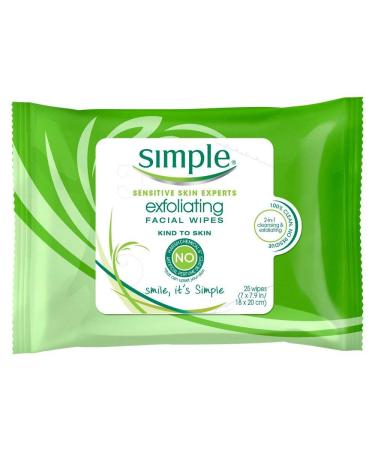 Simple Exfoliating Facial Wipes 25 Each (Pack of 5)