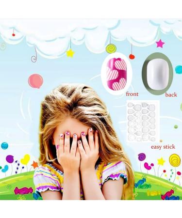 144 Pieces Kids Stick On Nails Full Cover Children False Nails Short Kids Press on Nails Sets Fake Cartoon Nails for Girls - Buy Online on SooperMarket.com